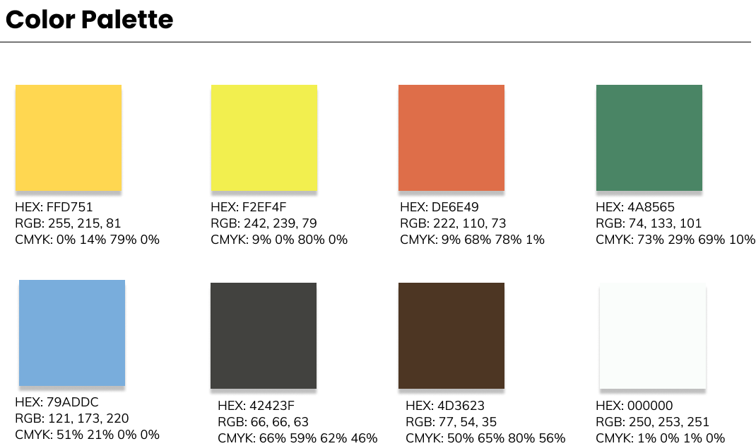 Color Palette showing which colors were used in the application.