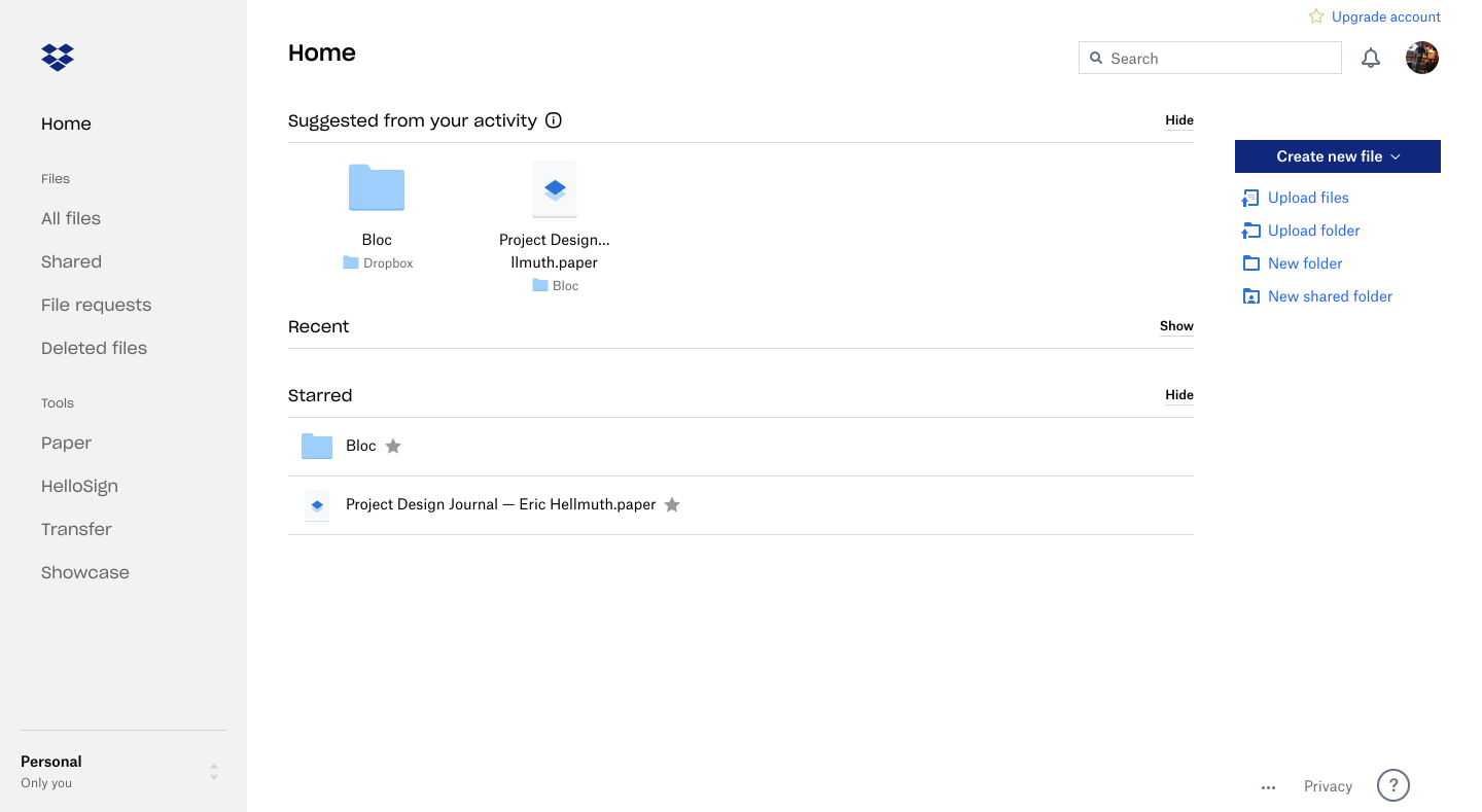 Dropbox Dashboard screenshot