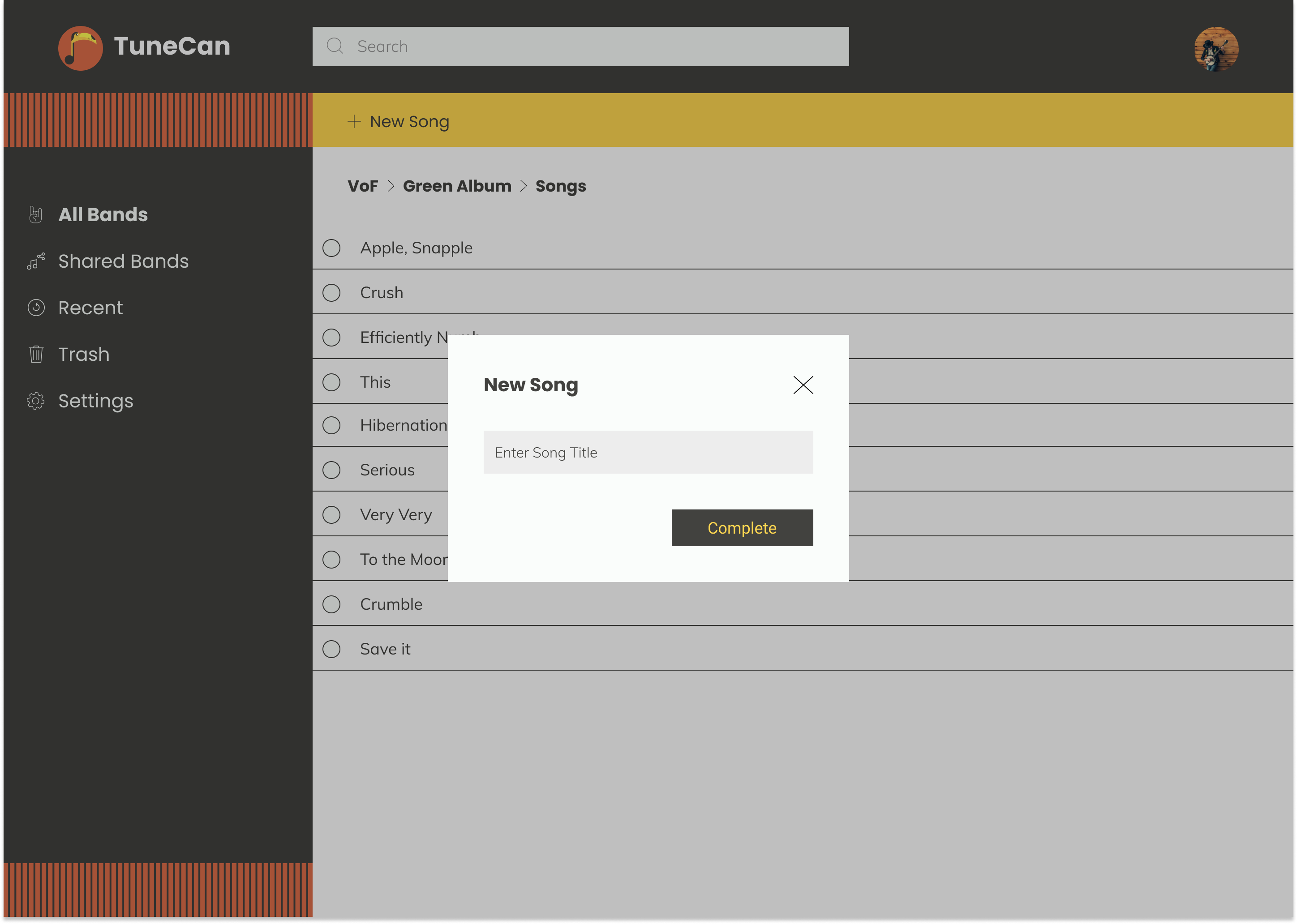 Final high fidelity design showing how to create a new song