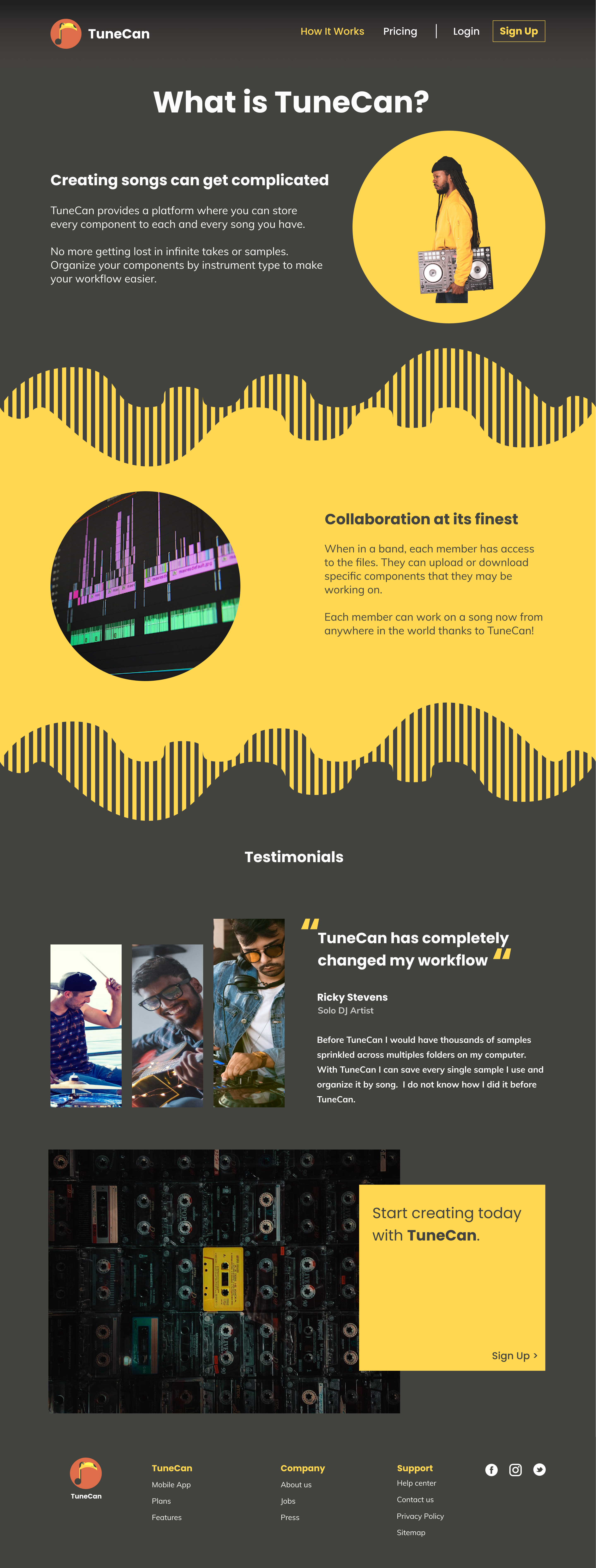 High fidelity mockup of the How it Works page explaining what TuneCan is.