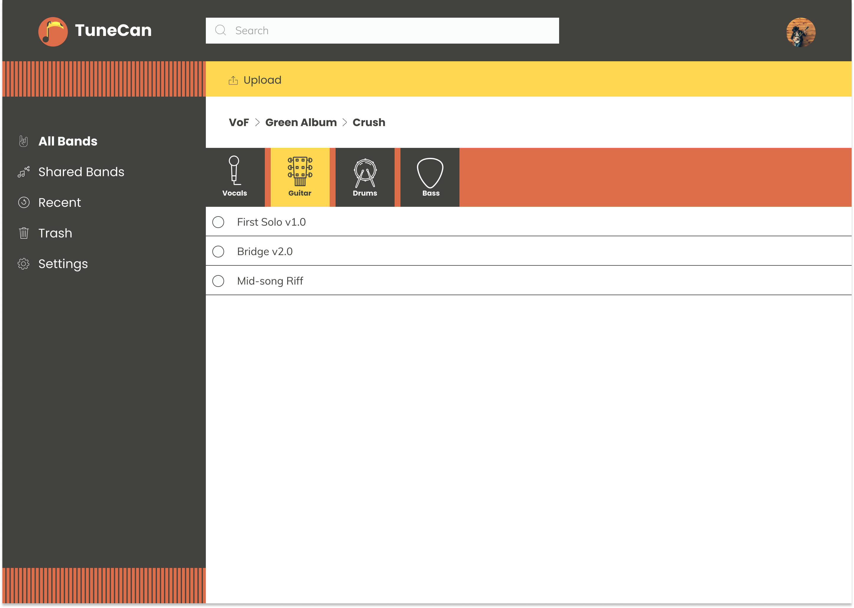 Inital High Fidelity Design of the song components screen