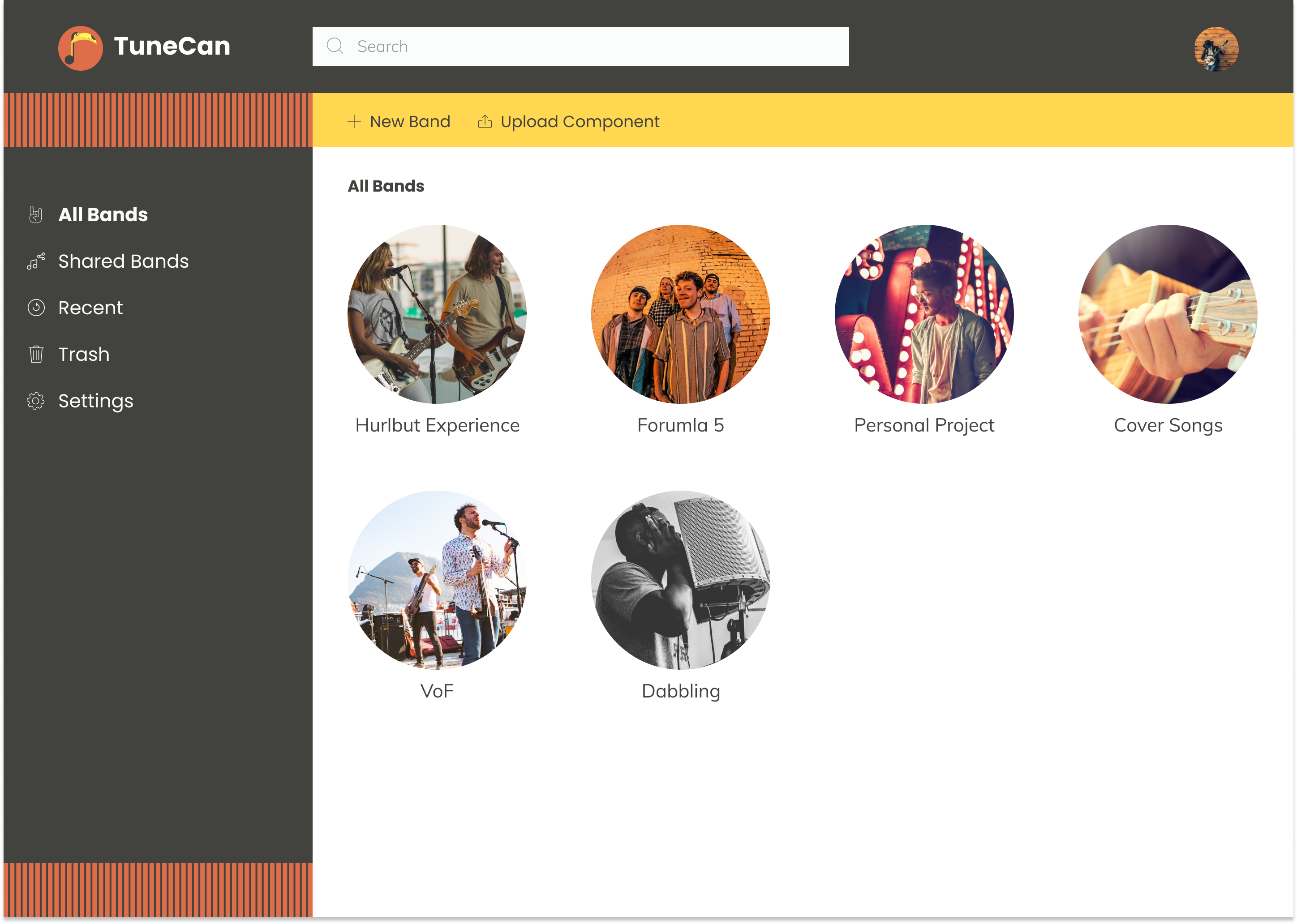 High fidelity mockup of the All Bands dashboard screen.
