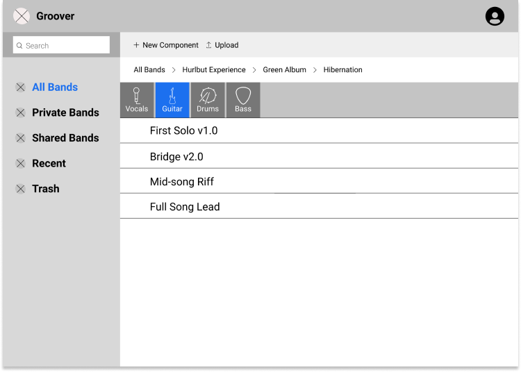 Low fidelity mockup of the dashboard page.